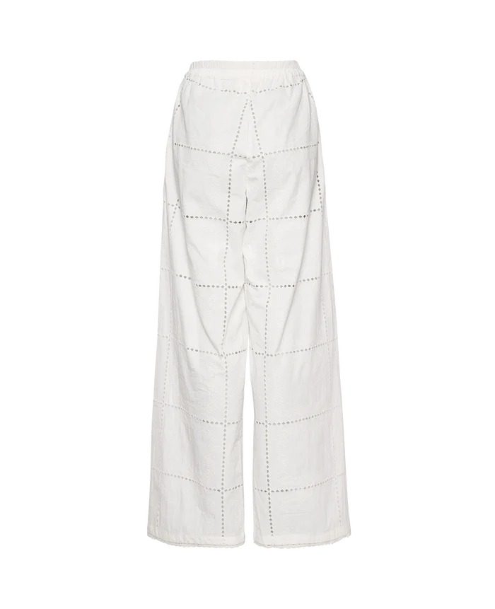 Back of white broderie anglaise  pants in White Squares - ANNIE.G