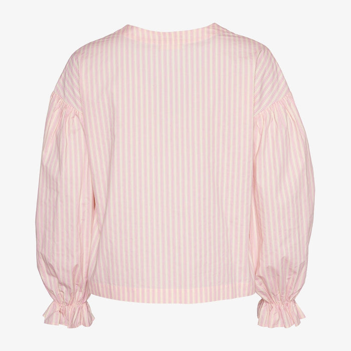 Back of pink stripe cotton blouse with long sleeves - ANNIE.G