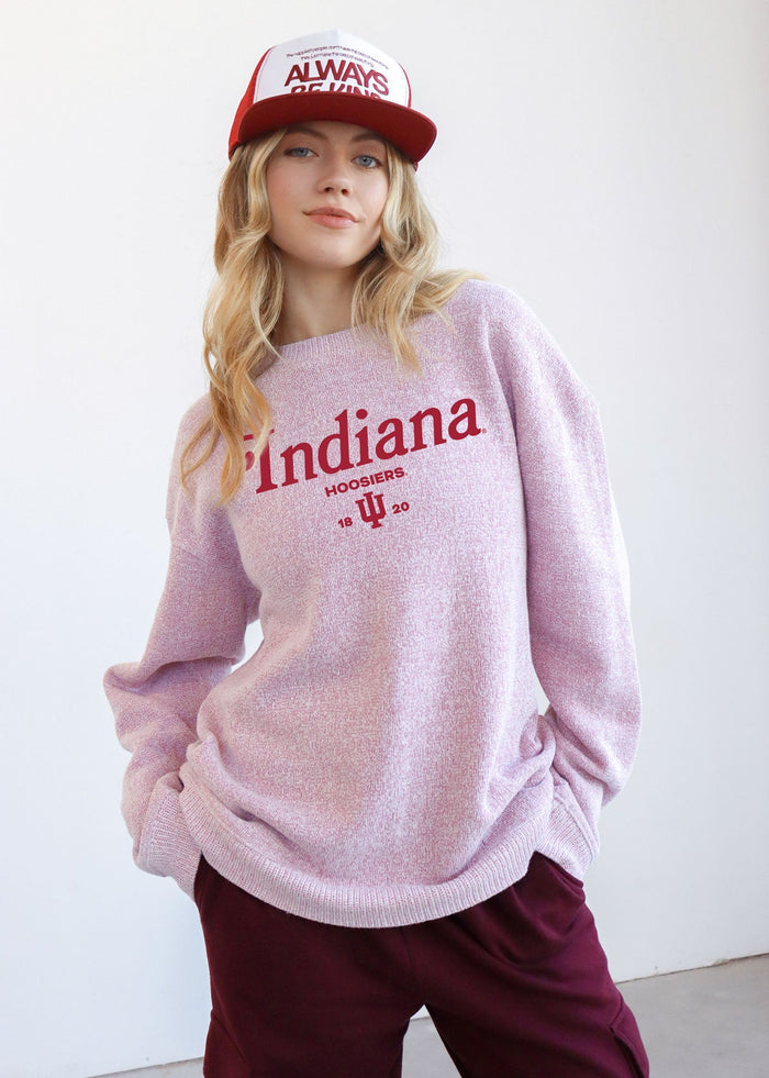 Indiana Hoosiers Women's Cardinal Relaxed, straight Yarn-dyed brushed fleece Sweatshirt with the look of sweater, the touch of a blanket, crew neckline and ribbed neck, cuffs and hem