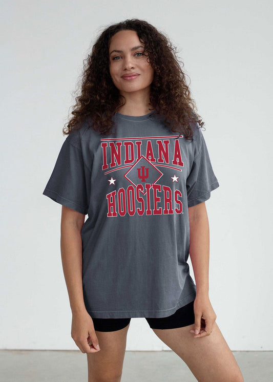 Indiana Hoosiers Women's Smoke Oversized Salt wash cotton T-Shirt with short sleeves, worn out look, crew neck and drop shoulders