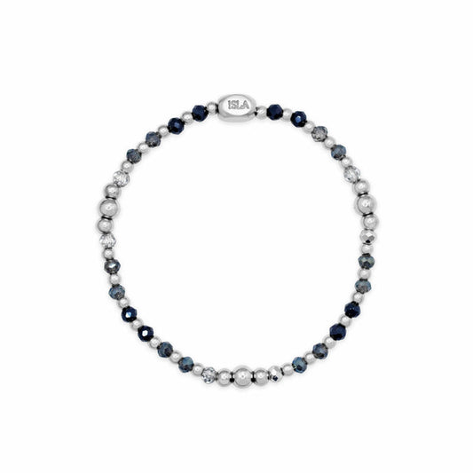 Isla Coastal Crystals Amalfi Stretch Bracelet - Stormy Seas & Silver