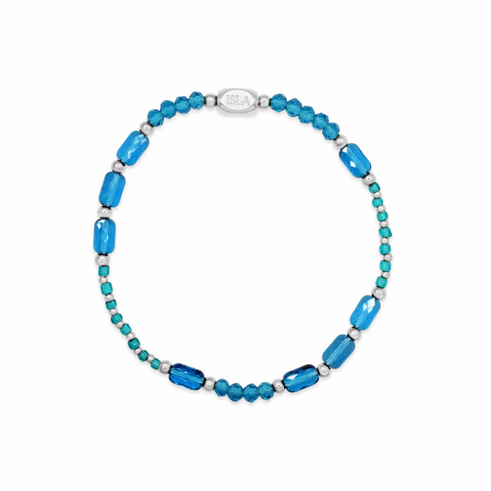 Isla Coastal Crystals Big Sur Waterproof Stretch Bracelet –Turqs Caicos & Silver