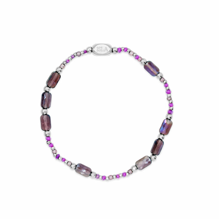 Isla Coastal Crystals Big Sur Waterproof Stretch Bracelet –Violet Tides & Silver