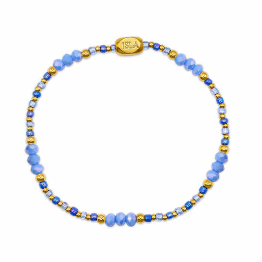 Isla Coastal Crystals Riviera Stretch Bracelet – Tidal Wave & Gold, Waterproof, Tarnish-Free