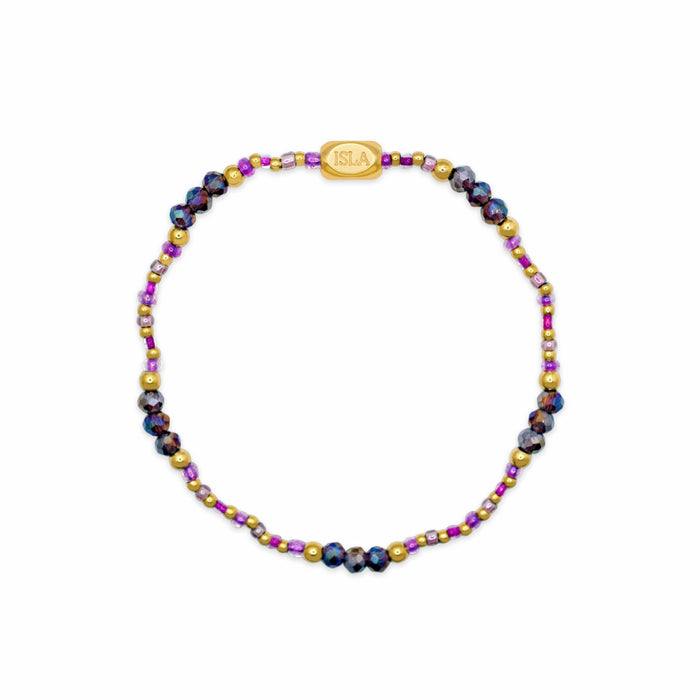 Isla Coastal Crystals Riviera Waterproof Stretch Bracelet - Violet Tides & Gold