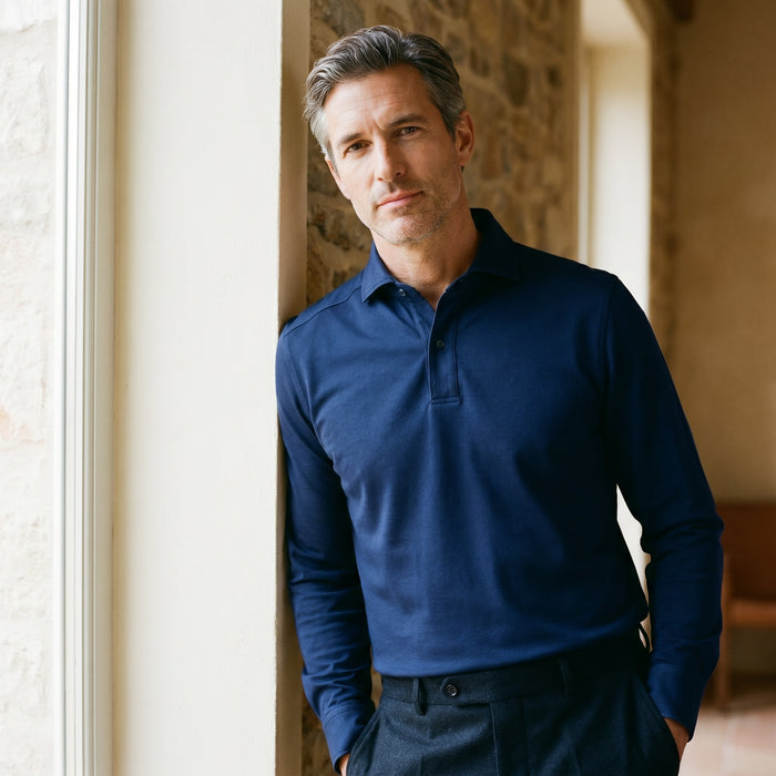 Jacquard Luxe Knit Polo, worn — Emanuel Berg