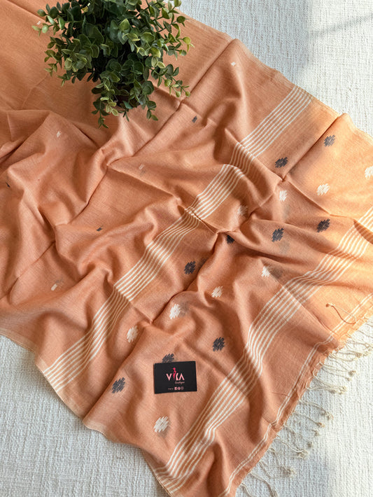 Jamdani Handloom Cotton Stole with Tassels