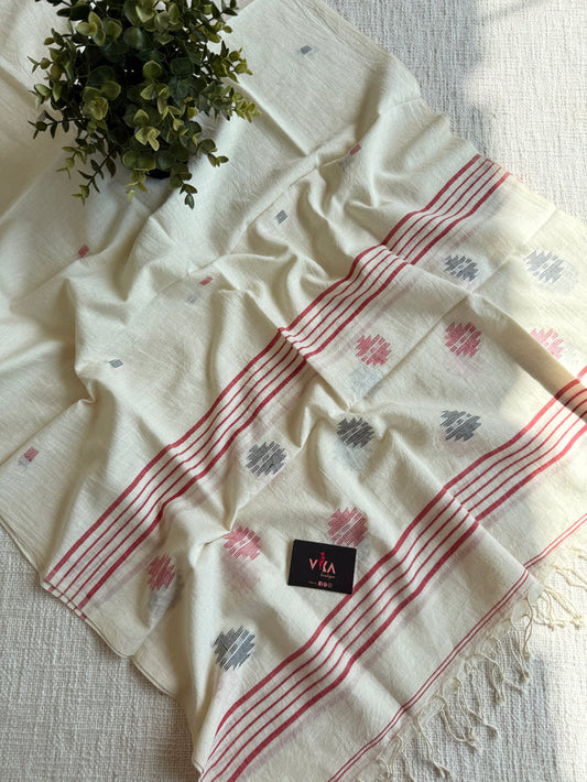Jamdani Handloom Cotton Stole with Tassels