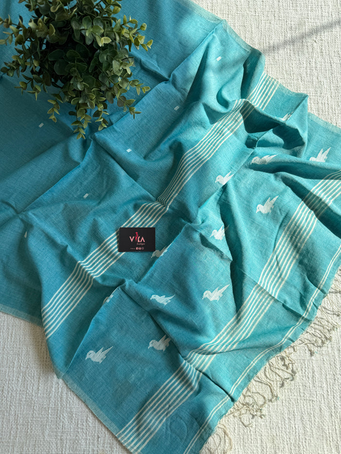 Jamdani Handloom Cotton Stole with Tassels