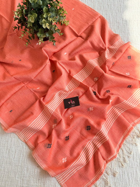 Jamdani Handloom Cotton Stole with Tassels