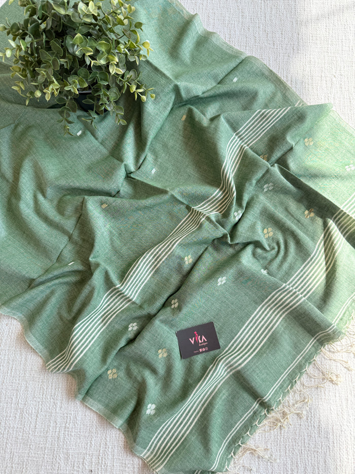 Jamdani Handloom Cotton Stole with Tassels