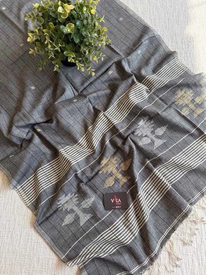 Jamdani Handloom Cotton Stole with Tassels