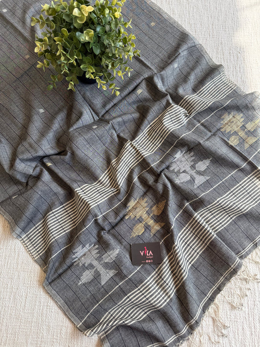 Jamdani Handloom Cotton Stole with Tassels
