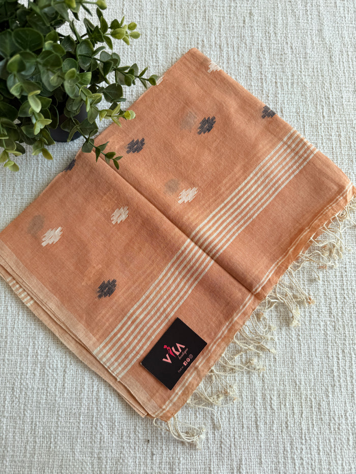Jamdani Handloom Cotton Stole with Tassels