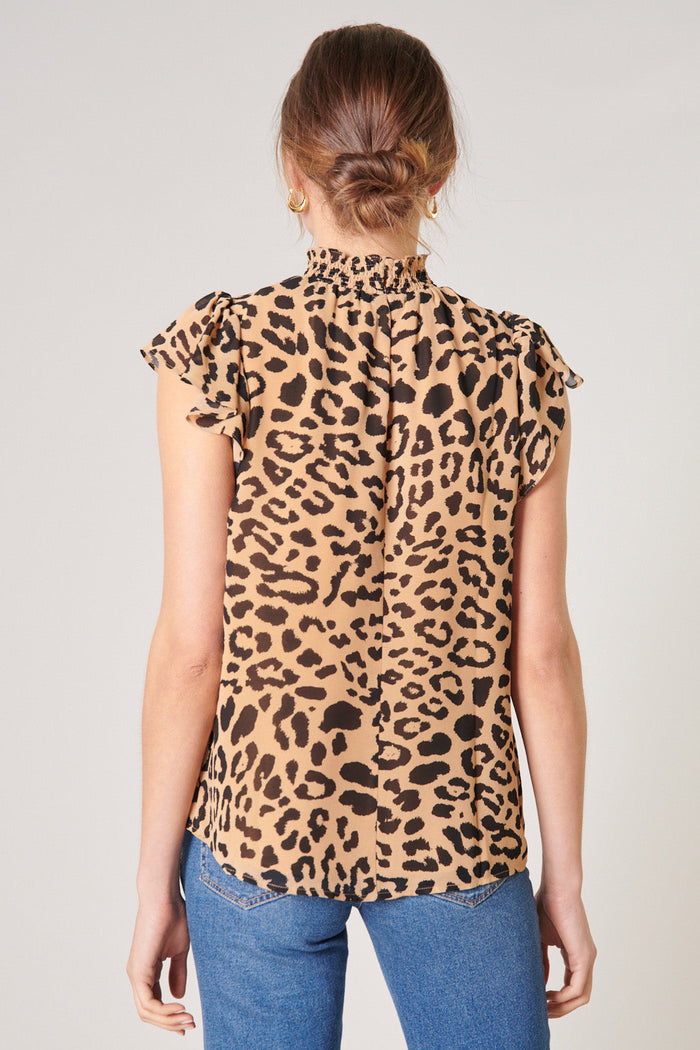 Java Leopard Sun Up Mock Neck Blouse