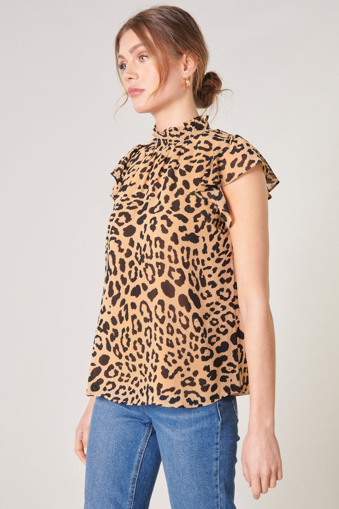 Java Leopard Sun Up Mock Neck Blouse
