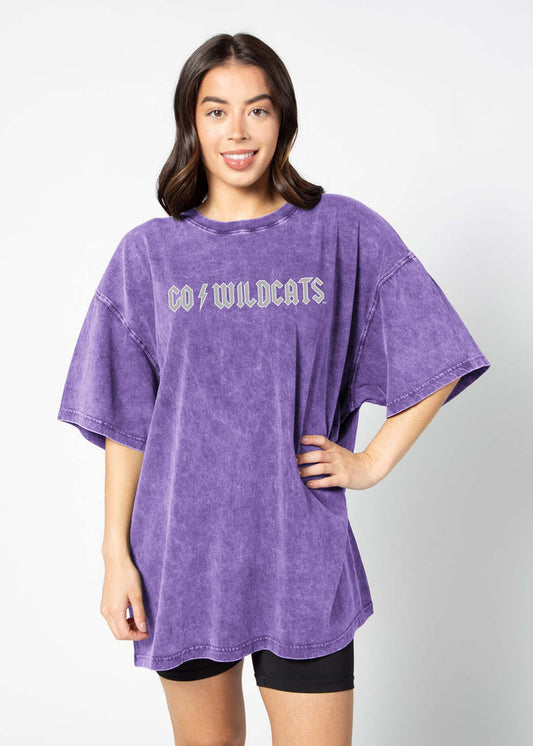 Kansas State Wildcats Unisex Grape Oversized Mineral wash T-Shirt with Lived-in feel and look, short sleeve, crew neck and drop shoulders