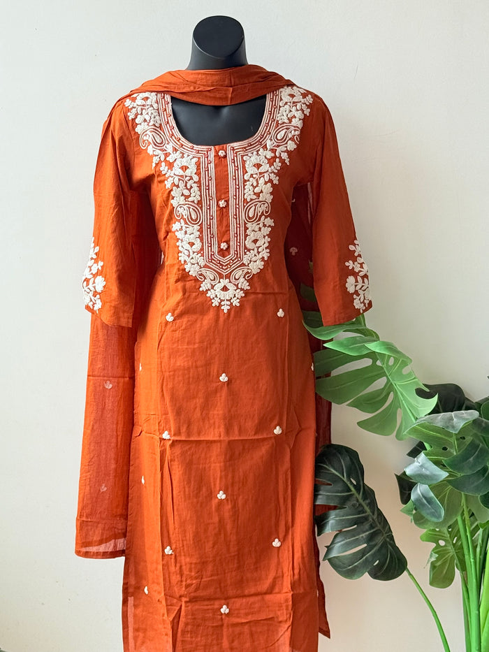 Kashmiri emb pure cotton suit set