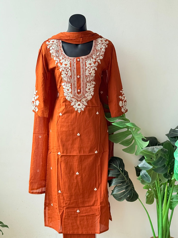 Kashmiri emb pure cotton suit set