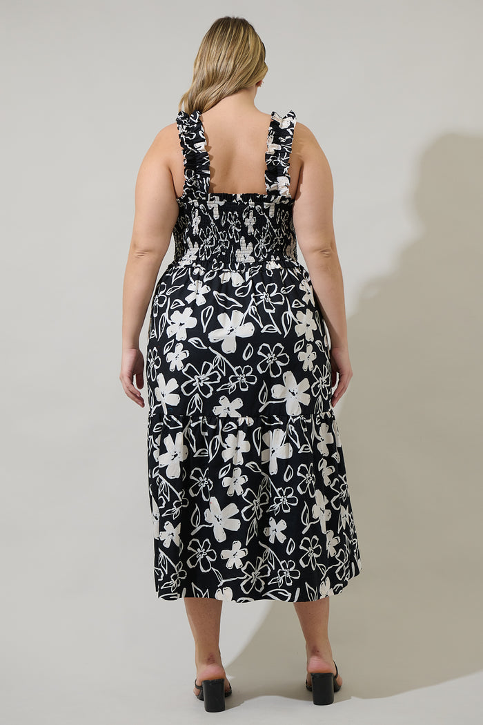 Kianza Floral Ember Smocked Midi Dress Curve