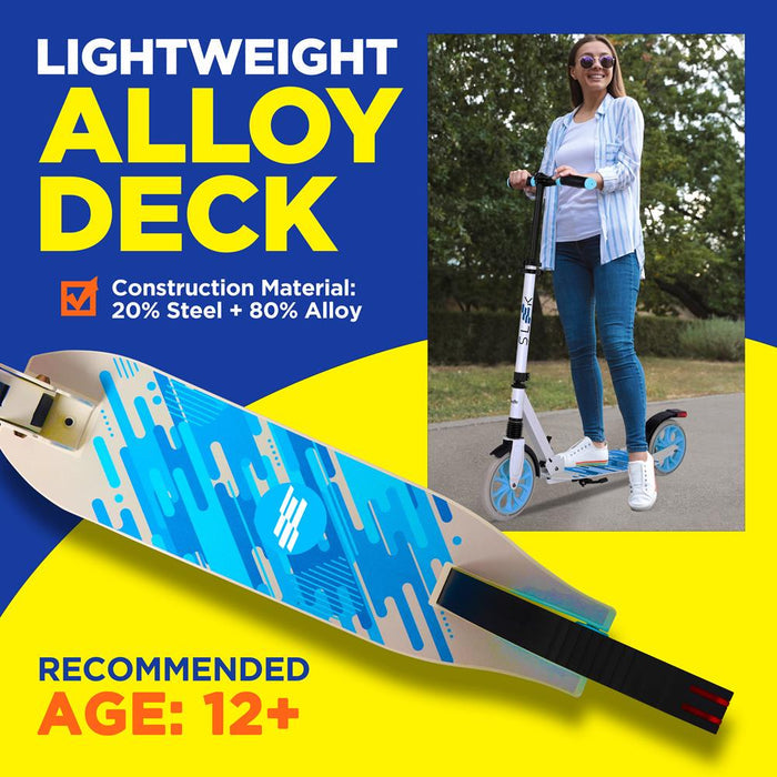 Kick Scooter for Adults & Teens - Foldable, Adjustable Alloy Deck, White