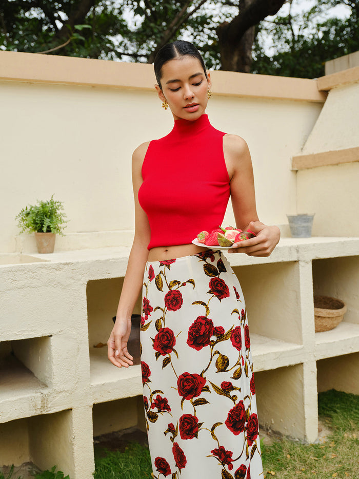 Knit Mock Neck Sleeveless Crop Top
