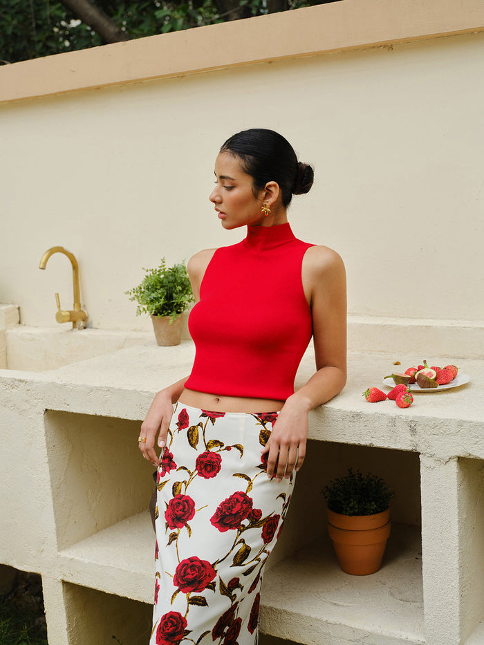 Knit Mock Neck Sleeveless Crop Top
