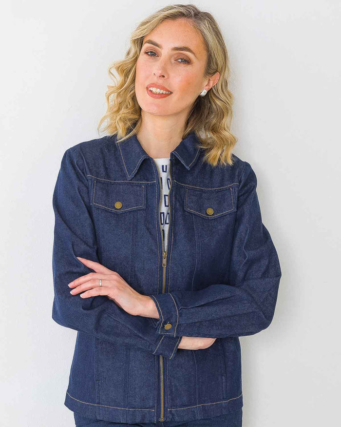 Ladies Zip Up Denim Jacket - Image 1 - The Classic Boutique