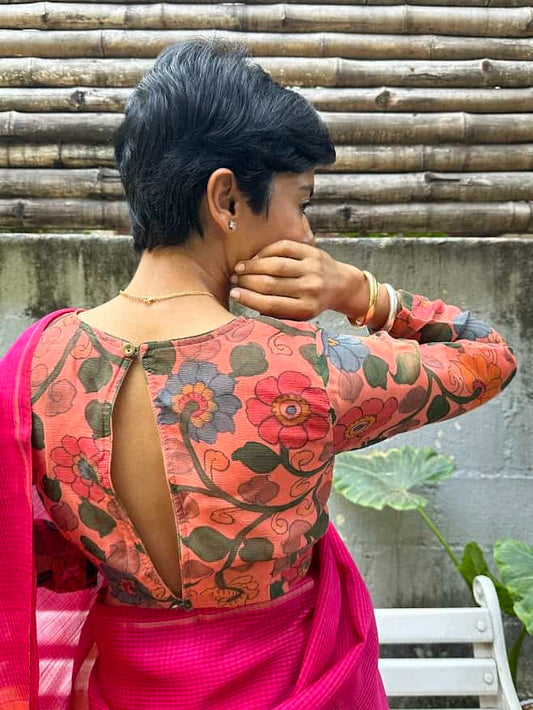 Lasya peach soda kalamkari blouse