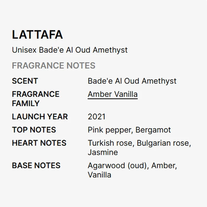 Lattafa - Unisex Bade'e Al Oud Amethyst EDP Spray 3.38 oz Fragrances