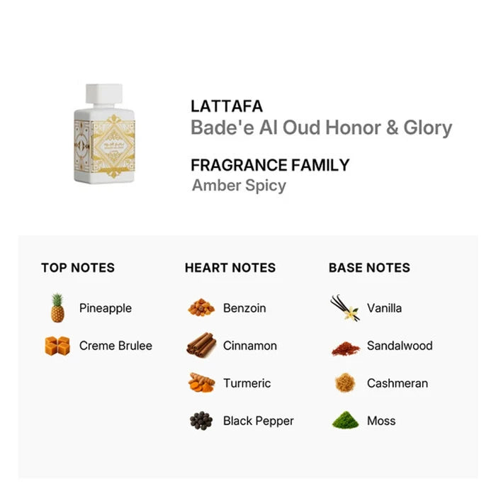 Lattafa - Unisex Bade'e Al Oud Honor & Glory EDP Spray 3.4 oz Fragrances