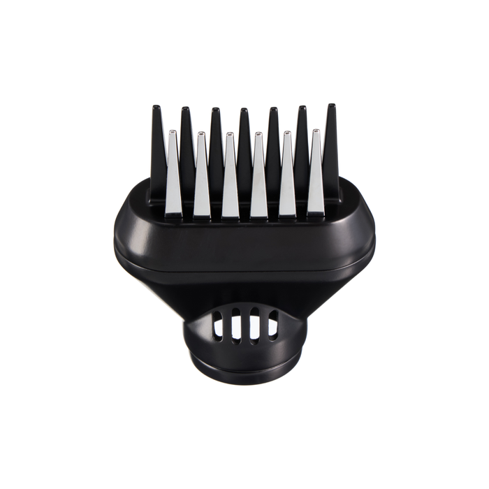 Black hair dryer nozzle on a white background