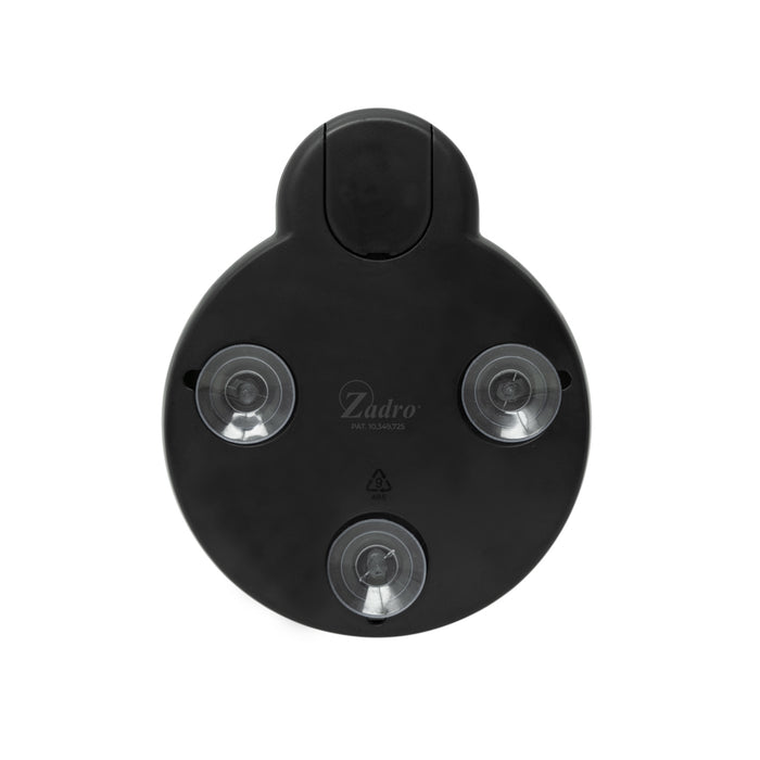 Zadro FC10LBLK 705004423960 product photo back view, lighted compact mirror with magnification & retractable suction cups in front of a white background