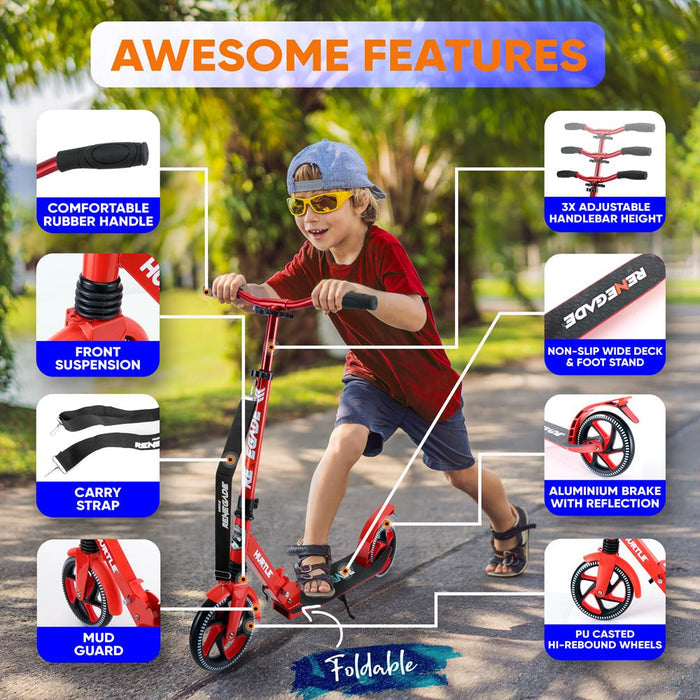 Lightweight And Foldable Kick Scooter - Adjustable Scooter For Teens And Adult, Alloy Deck With High Impact Wheels (Red)