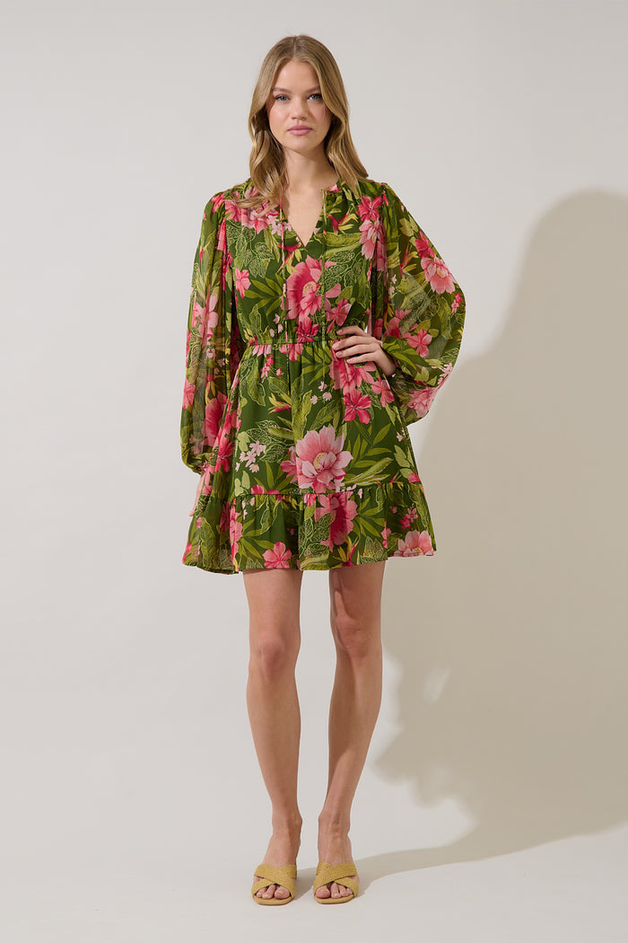 Lilikoi Floral Paxton Balloon Sleeve Mini Dress