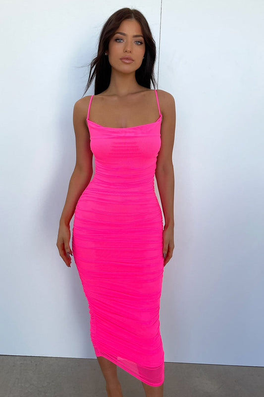 Linda Midi Dress - Neon Pink