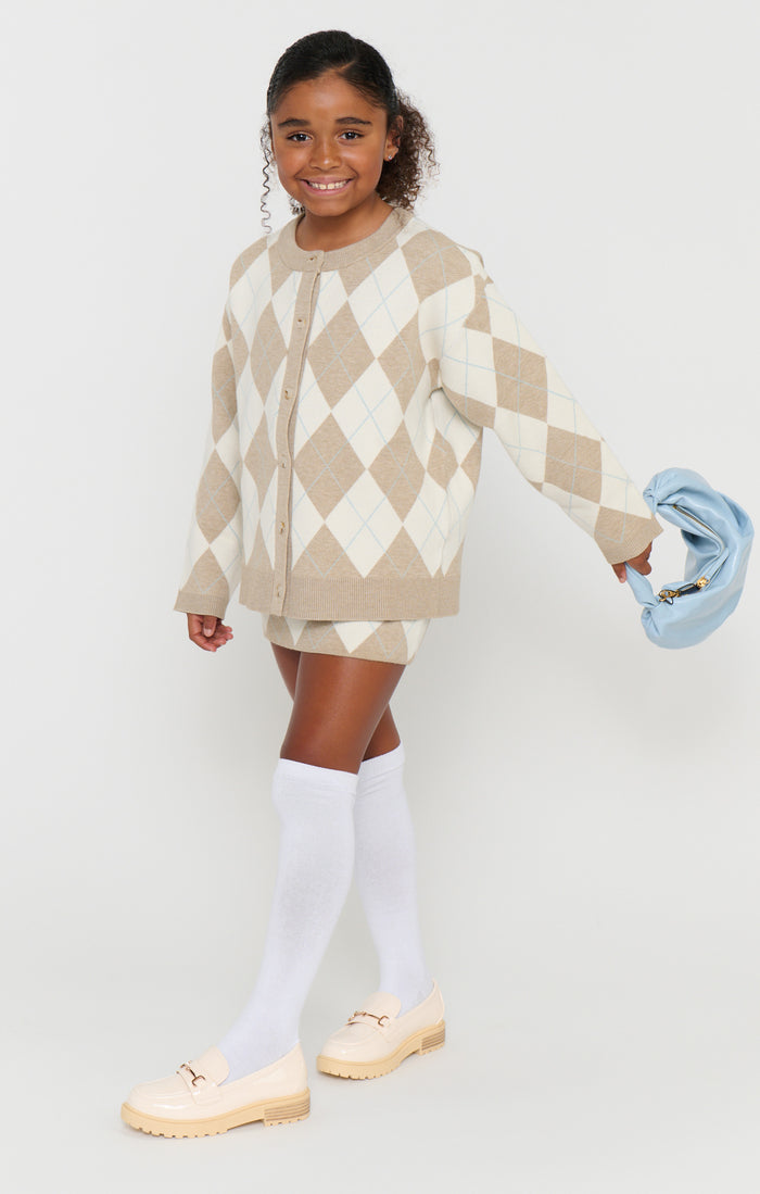Little Cher Skort ~ Neutral Argyle Knit