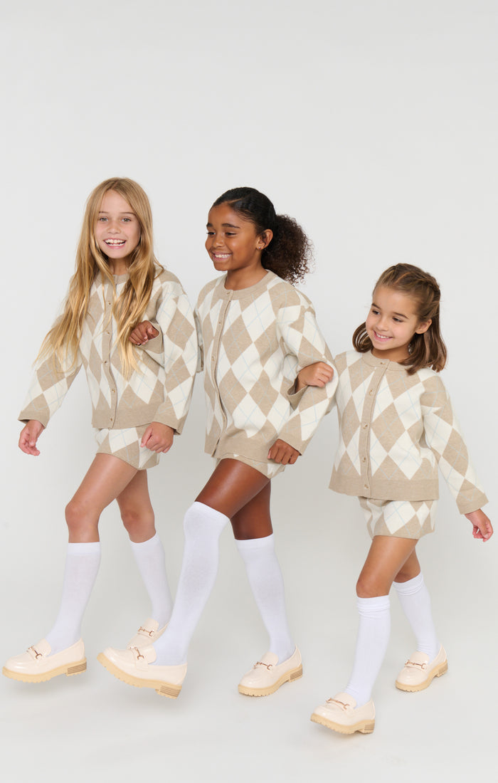 Little Cher Skort ~ Neutral Argyle Knit