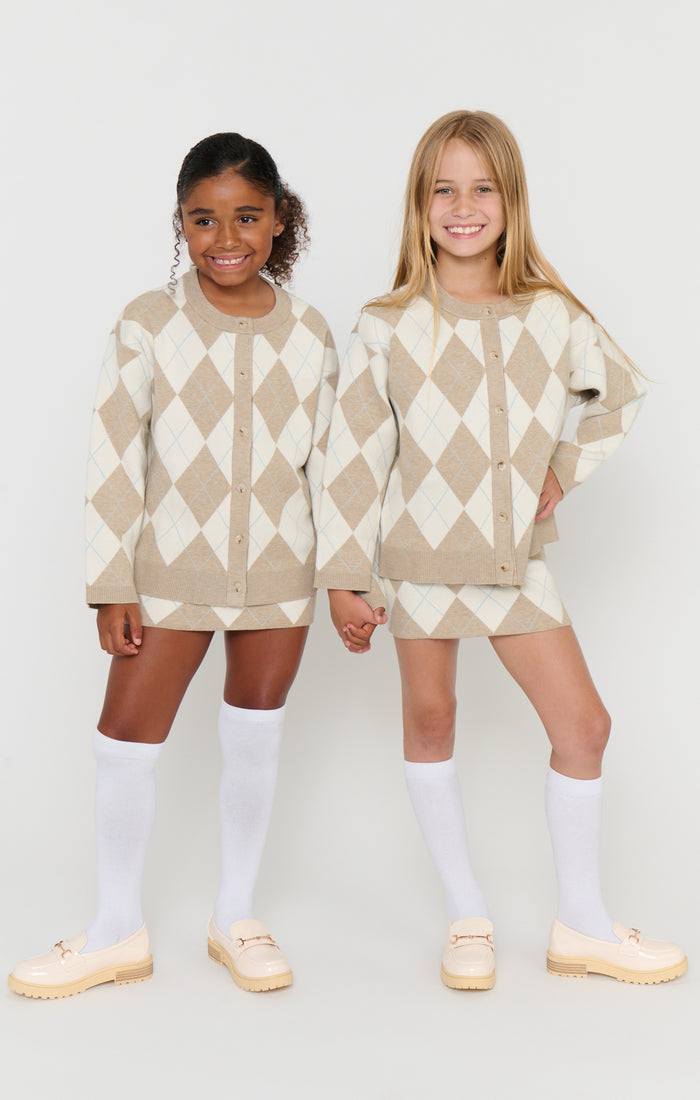 Little Cher Skort ~ Neutral Argyle Knit