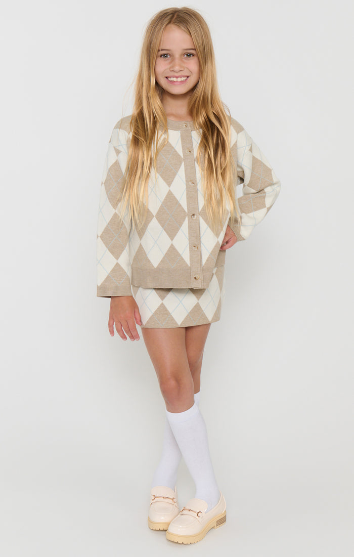 Little Cher Skort ~ Neutral Argyle Knit