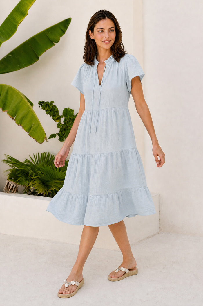 Lois Organic Cotton Cheesecloth Dress | Sky Blue