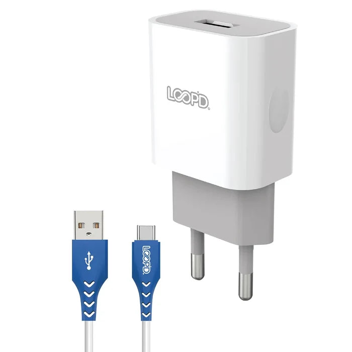 LOOP'D 1 Port Home Type A Charger With Type-C Cable 10.5W