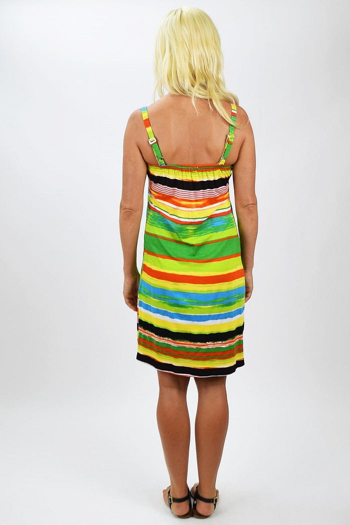 Lora Stripe Tunic Dress by Hari Lang featuring a stylish striped pattern and relaxed fit, shown on a model.