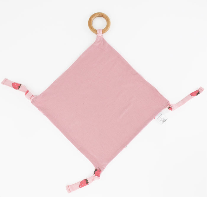 Lovey, Merino Wool and Organic Cotton with Removable Teething Ring, Strawberry