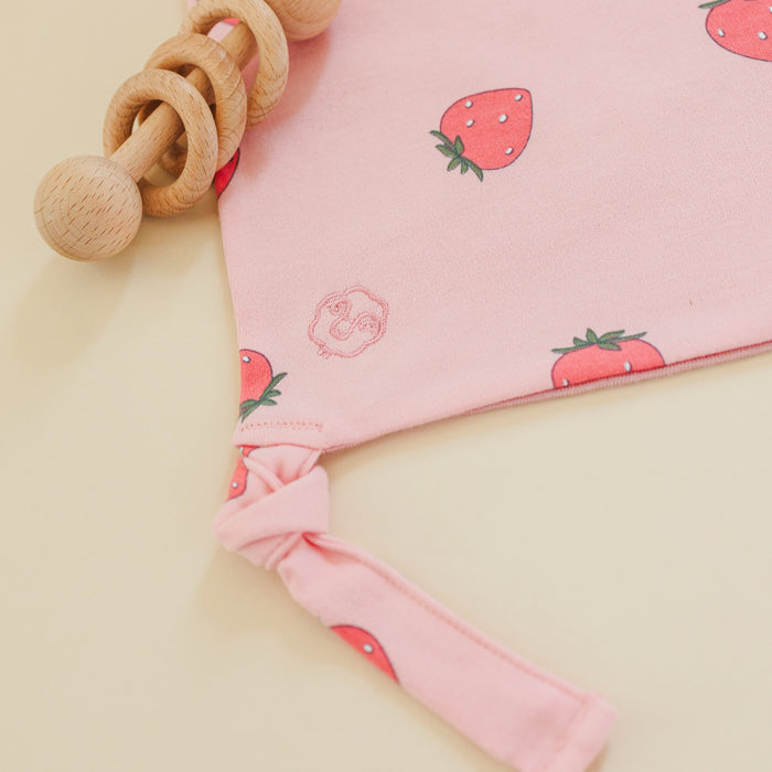 Lovey, Merino Wool and Organic Cotton with Removable Teething Ring, Strawberry