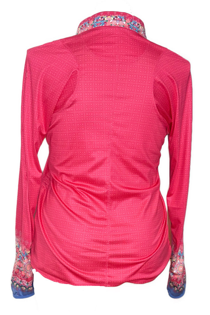 Lucky in Love Pink & Blue Floral Patterned Women's Long Sleeve Size L