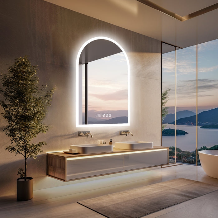 LUVODI Arched LED Bathroom Mirror Date and Time, Temperature