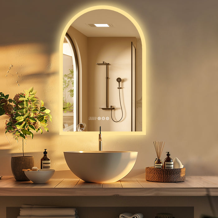 LUVODI Arched LED Bathroom Mirror Date and Time, Temperature
