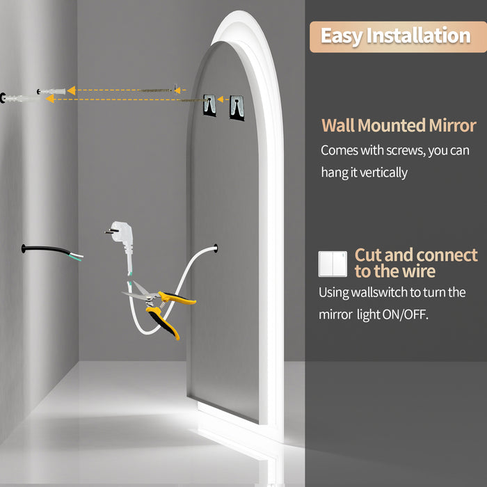LUVODI Arched LED Bathroom Mirror Date and Time, Temperature