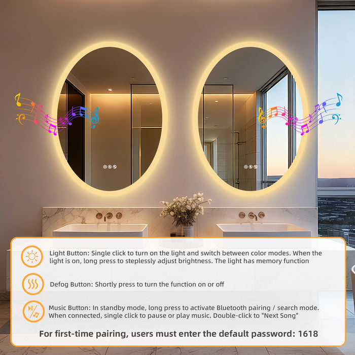 LUVODI LED Bluetooth Bathroom Mirror with Speakers Anti-Fog Lighted Vanity 23.6x31.5in